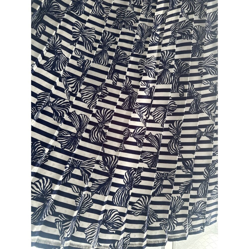 USA Made Midi Skirt Size 8 Elastic Waist Navy Stripe Floral Boho Coquette - Picture 4 of 7